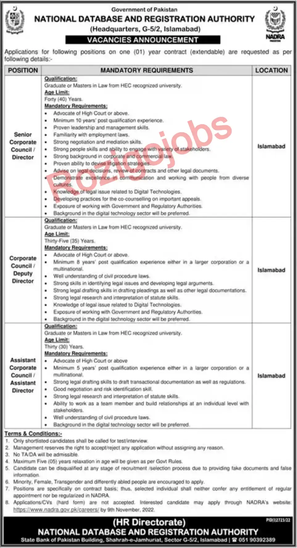 nadra islamabad jobs 2022