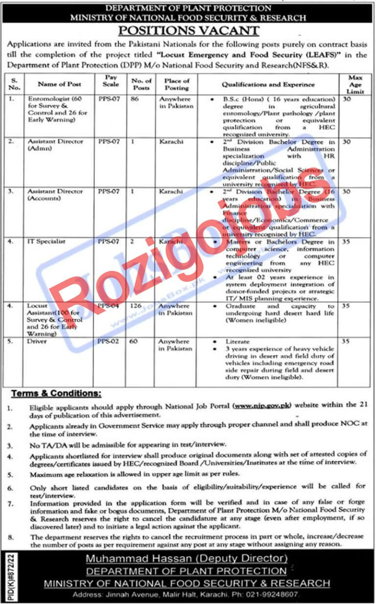 Ministry of National Food Security and Research Jobs 2022 