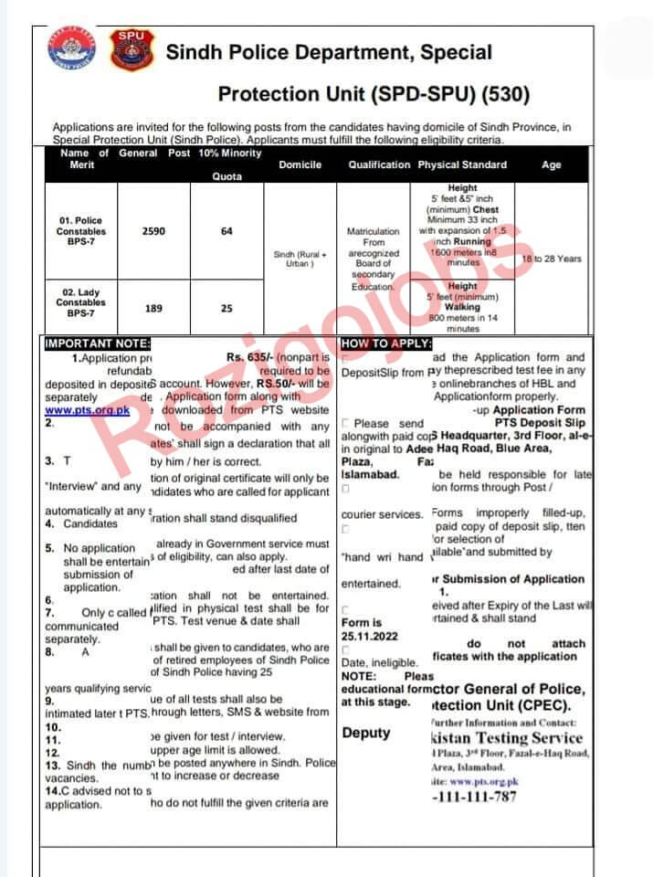 Sindh Police Constable jobs 2022 